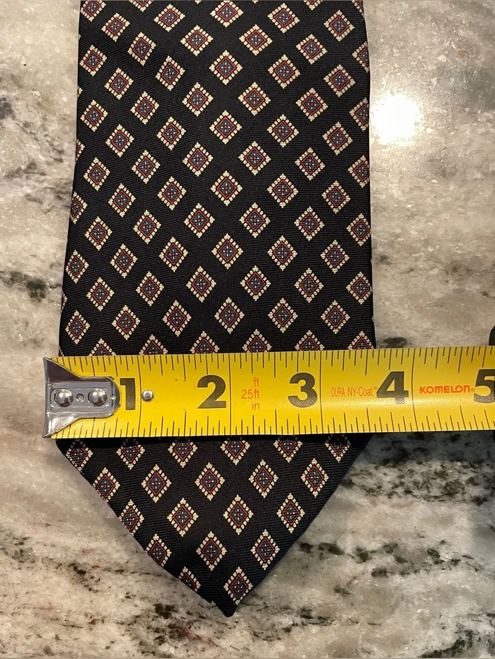 Vintage Hardy Amies Savile Row London Silk Necktie – Navy Geometric Medallion